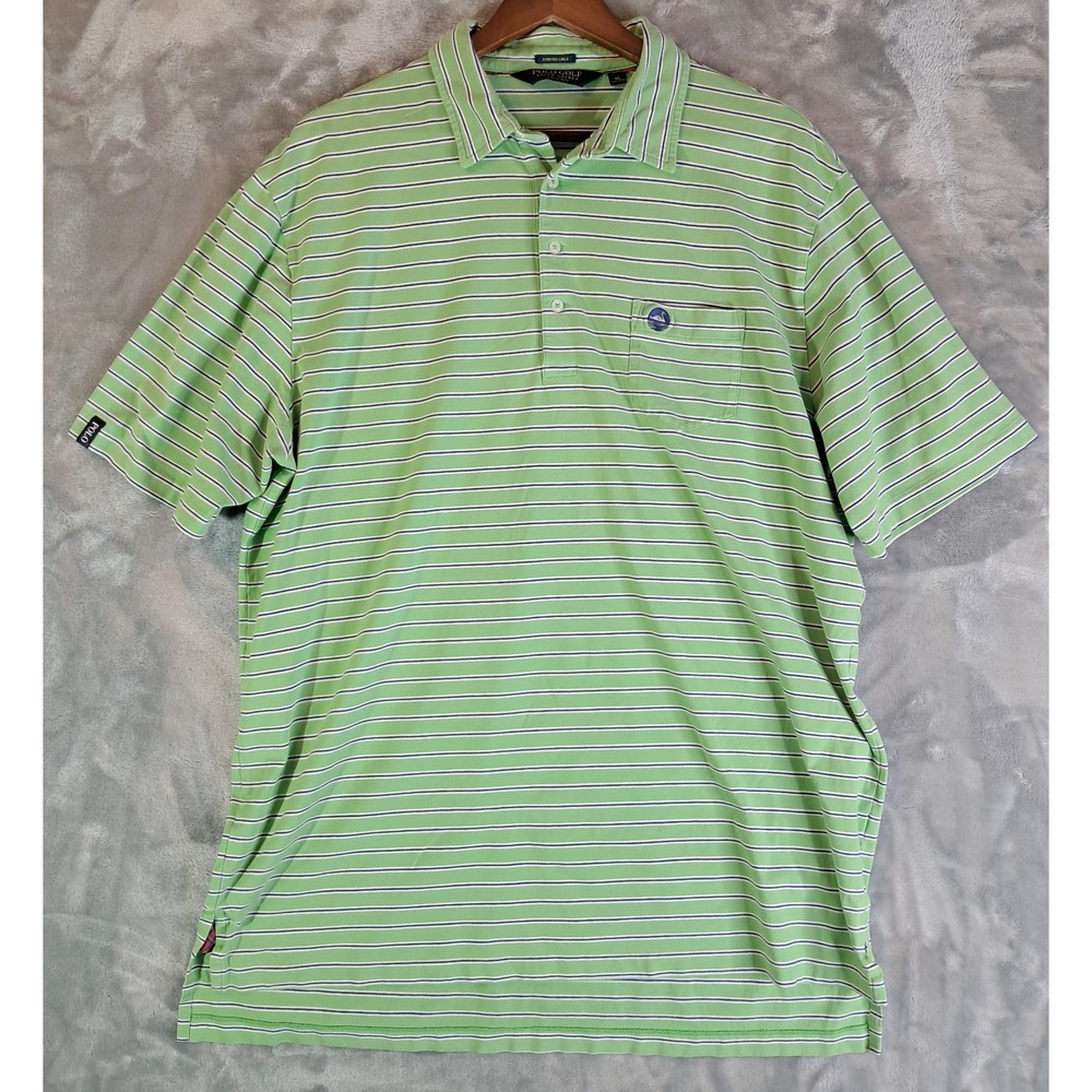 Polo Golf Ralph Lauren Stretch Lisle Polo Shirt Mens XL Green Striped Pocket